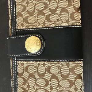 Coach Canvas Wallet w/Brown Leather Accent - Black Leather